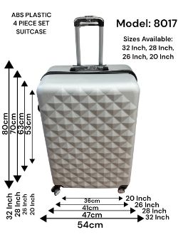 4 PIECE SUITCASE ABS PLASTIC SET BUTTON STYLE - MODEL 8017 - GREY