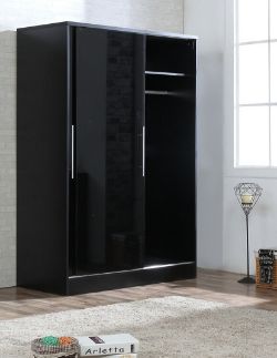 2 DOOR SLIDING WARDROBE XL HIGH GLOSS BEDROOM FURNITURE BLACK