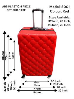 4 PIECE SUITCASE ABS PLASTIC SET BUTTON STYLE - MODEL 8001 - RED