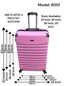 4 PIECE SUITCASE ABS PLASTIC SET BUTTON STYLE - MODEL LINED - PINK