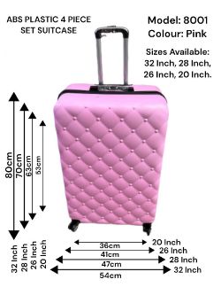 4 PIECE SUITCASE ABS PLASTIC SET BUTTON STYLE - MODEL 8001 - PINK