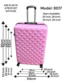 4 PIECE SUITCASE ABS PLASTIC SET BUTTON STYLE - MODEL 8017 - PINK