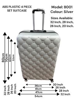 4 PIECE SUITCASE ABS PLASTIC SET BUTTON STYLE - MODEL 8001 - GREY