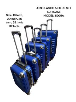4 PIECE SUITCASE ABS PLASTIC SET BUTTON STYLE - MODEL LINED - BLUE