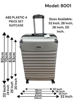 4 PIECE SUITCASE ABS PLASTIC SET BUTTON STYLE - MODEL LINED - GREY