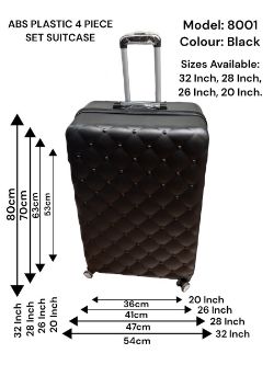 4 PIECE SUITCASE ABS PLASTIC SET BUTTON STYLE - MODEL 8001 - BLACK