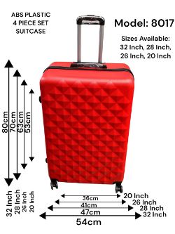 4 PIECE SUITCASE ABS PLASTIC SET BUTTON STYLE - MODEL 8017 - RED