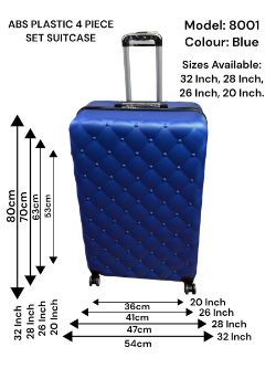 4 PIECE SUITCASE ABS PLASTIC SET BUTTON STYLE - MODEL 8001 - BLUE