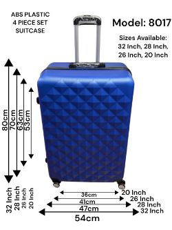 4 PIECE SUITCASE ABS PLASTIC SET BUTTON STYLE - MODEL 8017 - BLUE