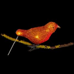 16CM 5 PIECE SET ACRYLIC CHRISTMAS ROBIN RED BREAST 30 WARM WHITE LEDS AND CLIP