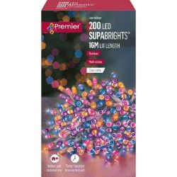 PREMIER 200 MULTI-ACTION XMAS LIGHTS LED SUPABRIGHTS RAINBOW