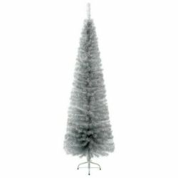 ARTIFICIAL CHRISTMAS TREE SNOW FLOCKED SILVER PENCIL PINE 2M / 6.5FT