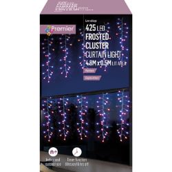 INDOOR & OUTDOOR RAINBOW CLUSTER 425 LED TIMER CURTAIN CHRISTMAS LIGHTS 4.8M