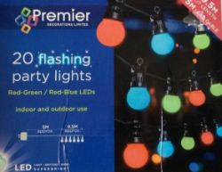 PREMIER 20 FLASHING PARTY LIGHTS 9.5M RED-GREEN RED-BLUE LED IN / OUTDOOR