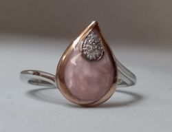 CERAMIC & 0.10CT DIAMONDS RING/PINK/ STERLING SILVER SIZE M