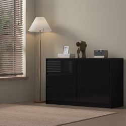JOB LOT 5 X BLACK 6 DRAWER HIGH GLOSS CHEST / SIDEBOARD / CABINET HANDLELESS SLEEK DESIGN