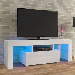 JOB LOT 10 X WHITE LED TV CABINET 130CM MODERN HIGH GLOSS DOOR & MATT BODY