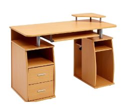 10 X BRAND NEW FLATPACKED COMPUTER DESK WITH SHELVES DRAWERS + PULL OUT KEYBOARD TRAY BEECH EFFECT