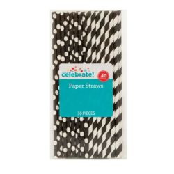 1000 PACKS OF BLACK POLKA DOT & STRIPED PAPER STRAWS 30 PCS, RRP £10,000