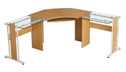 10 X BRAND NEW FLAT PACKED LARGE CORNER DESKS - OAK EFFECT WITH GLASS WINGS