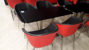 4 x Metamobil red plastic stackable chairs and chrome based pedestal table (1,200mm)