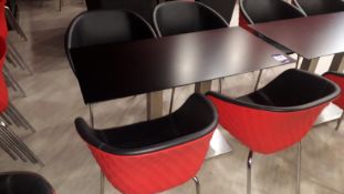 4 x Metamobil red plastic stackable chairs and chrome based pedestal table (1,200mm)