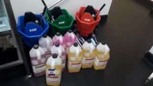 9 x Various 5ltr Containers of Ecolab cleaning products, 3 x 2ltr Ecolab glass cleaning products and