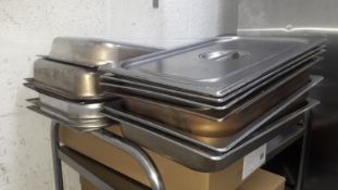 Contents of shelving and boxes to include Food stuffs, Plastic Storage Containers, Gastropans,