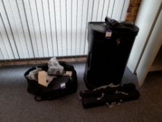 Flight case with banner stand, 2 x pop-up banner stands, and assorted lighting equipment, to bag