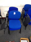 4 x Fabric upholstered chairs, with retractable arm mounted table