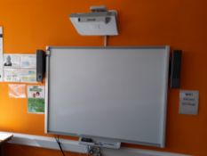 Hitachi CP-AX2505 3 LCD projector, with SMART Board M600 (Approx. 1650 x 1250), speakers, and with