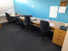 Assortment of furniture to first floor training room, to include 7 x various workstations, 2 x