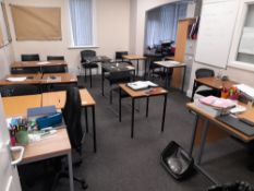 Assortment of furniture to first floor classroom, to include desks, chairs, cabinets etc (viewing