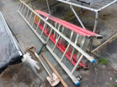 Electricians stepladder, aluminium ladder section and hand tools