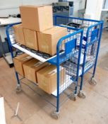 2 x blue mobile steel two tier trollies