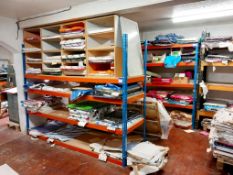 Large quantity of paper stock to 3 x boltless rack