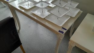 Approx. 116cm (w) x 66cm (d) x 77cm (h) white dining table, contents excluded