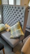 Grey leather high backed seat, Approx 140cm (w) x 65cm (d) x 150cm (h)
