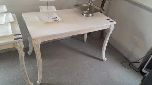 Approx. 116cm (w) x 66cm (d) x 77cm (h) white dining table, contents excluded