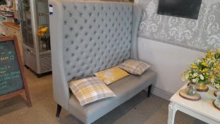 Grey leather high backed seat, Approx 148cm (w) x 65cm (d) x 148cm (h)