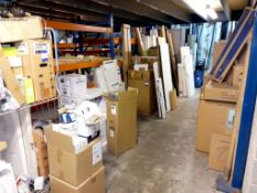 Large quantity of bathroom components, plumbing fittings to include W.C toilet pans, sink basins,