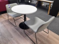 2 x Naughtone Viv lounge chair, green, with Dams Furniture Monza circular dining table with flat