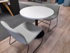 2 x Naughtone Viv lounge chair, green, with Dams Furniture Monza circular dining table with flat
