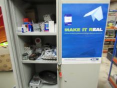 Steel double door cupboard and contents