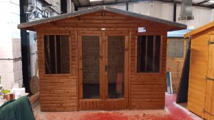 10 x 8 Cabin, Pressure treated battens to base, Bull log 25mm cladding to front, 16mm TGV throughout