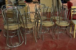 16 x Chrome framed with wooden seat dining chairs