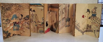Erotica - an unusual Japanese concertina erotic pillow book, the ten fold out board leaves decorated