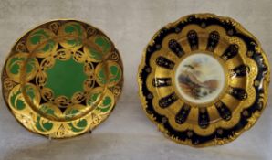 A Coalport wavy edge cabinet plate, titled 'In The Highlands' painted by Percy Simpson, signed, with