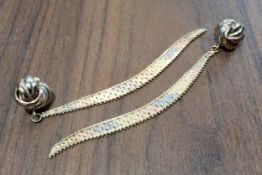 A pair of unusual 9ct three gold knot/drop earrings 10.23g