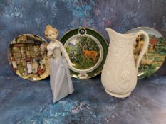 A Lladro figure, of a lady holding a fan, 23cm high, printed marks;  a Portmeirion Parian jug,